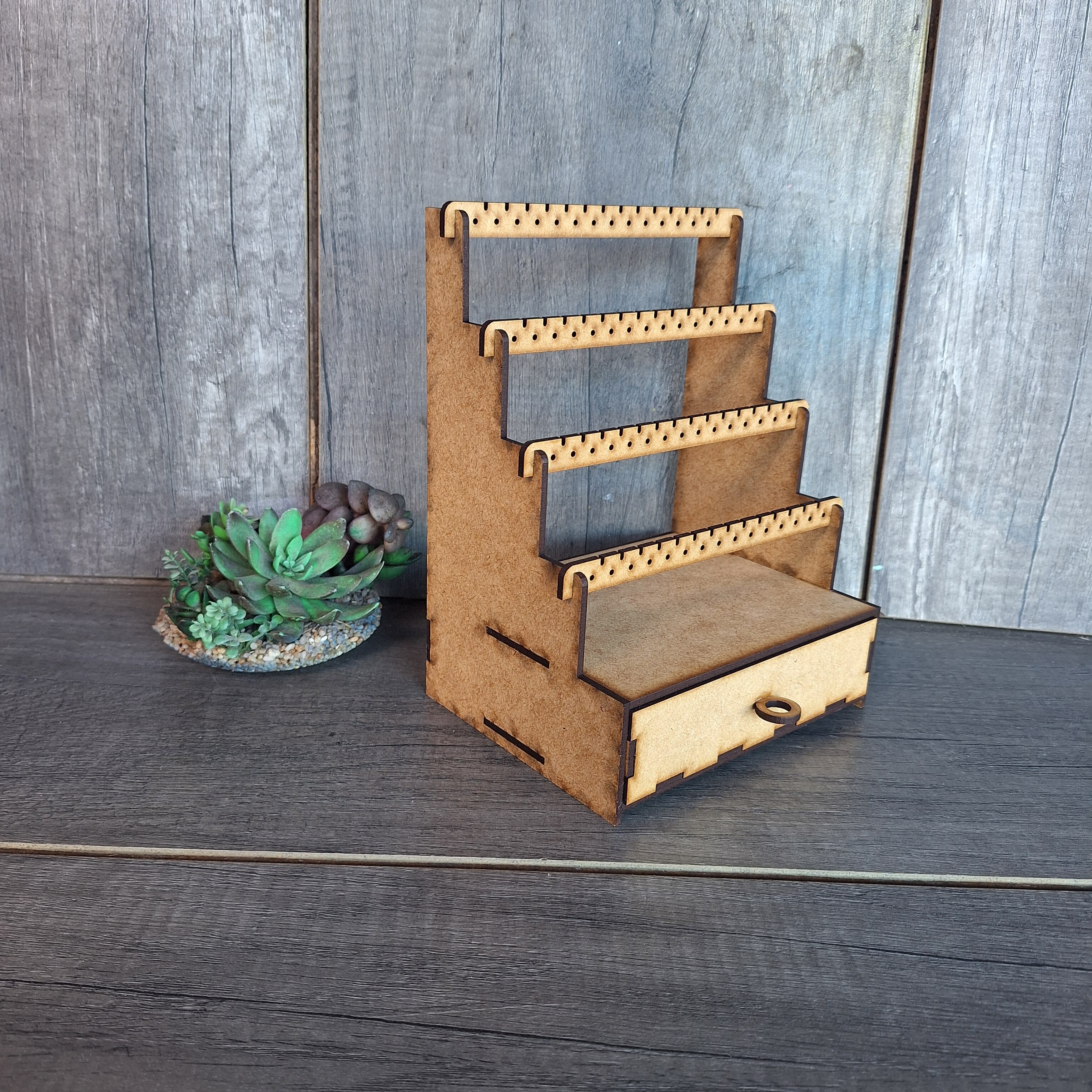 20260702_100754.jpg Three Layer Brown Jewelry Stand With Draw - Image 1