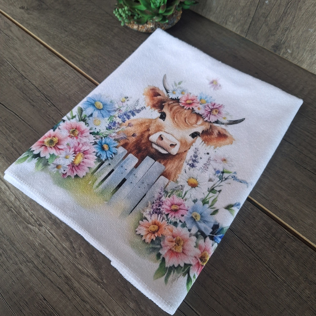 20260806_101456_result.jpg Highland Cow - Fence - Tea Towel - Image 1