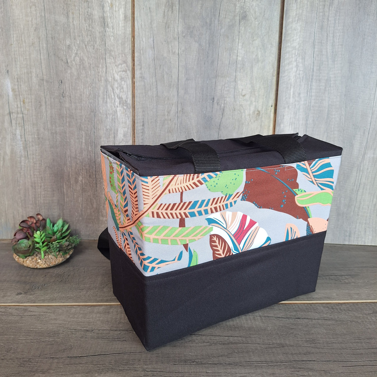 20260911_161051_result.jpg Multi-functional | Teacher bag - Medium Grey with baige leaves - Image 1