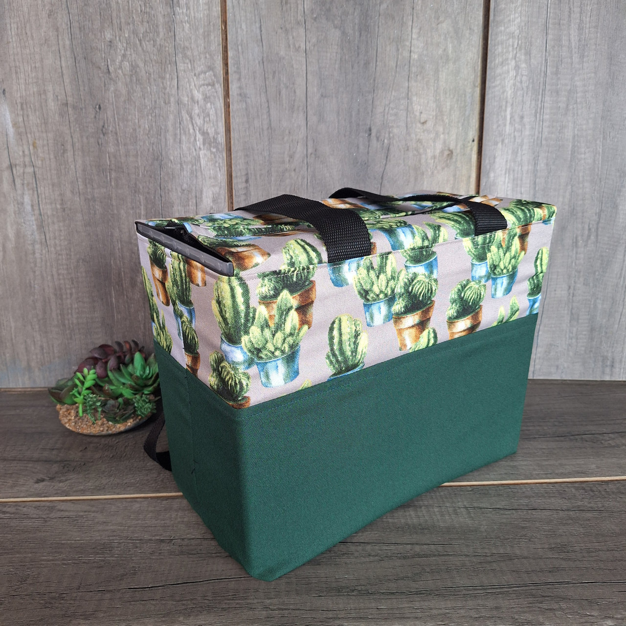 20260912_092805_result.jpg Multi-functional | Teacher bag - Medium Emerald Green with Succulents - Image 1