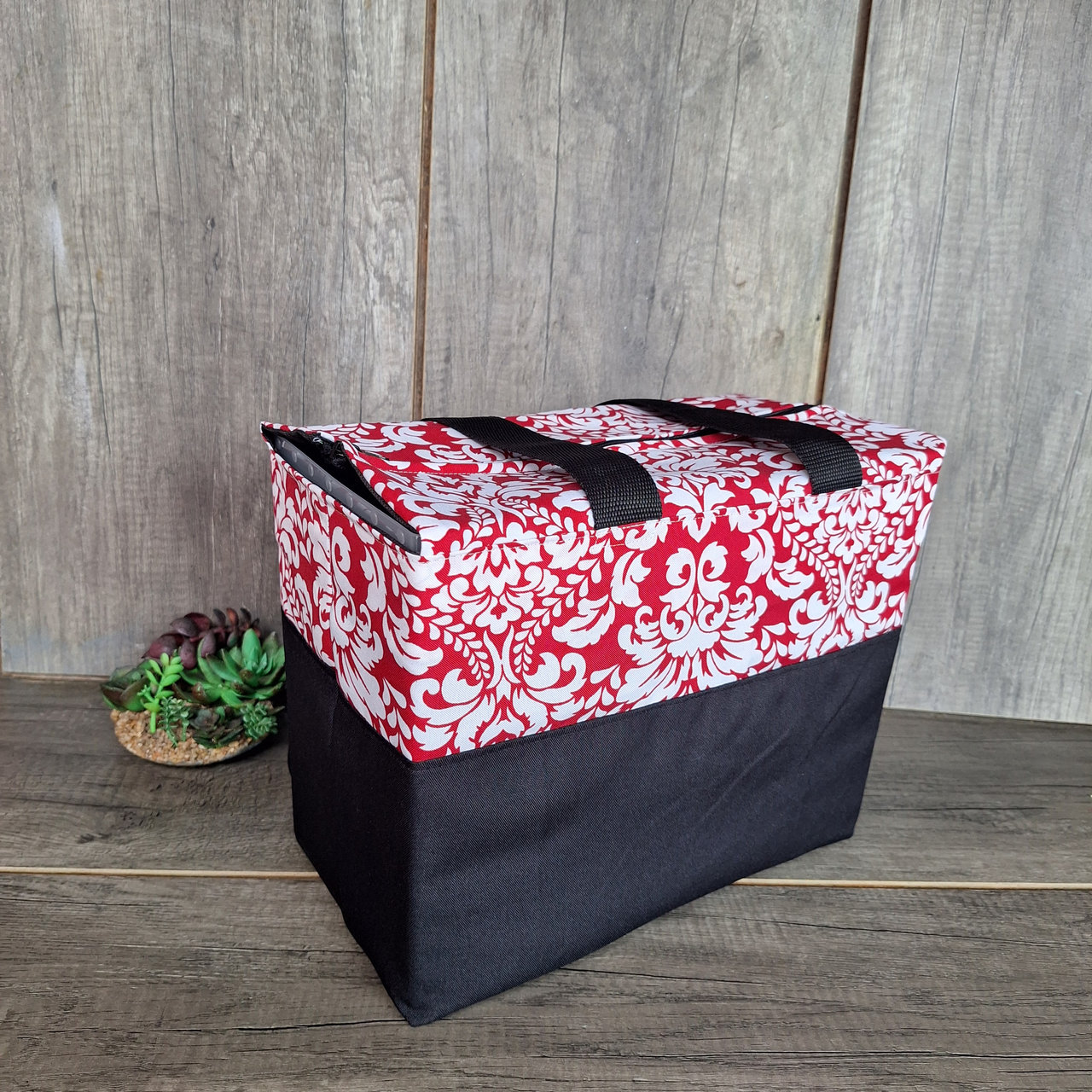 20260912_093041_result.jpg Multi-functional | Teacher bag - Medium Half Black and Red with floral - Image 1