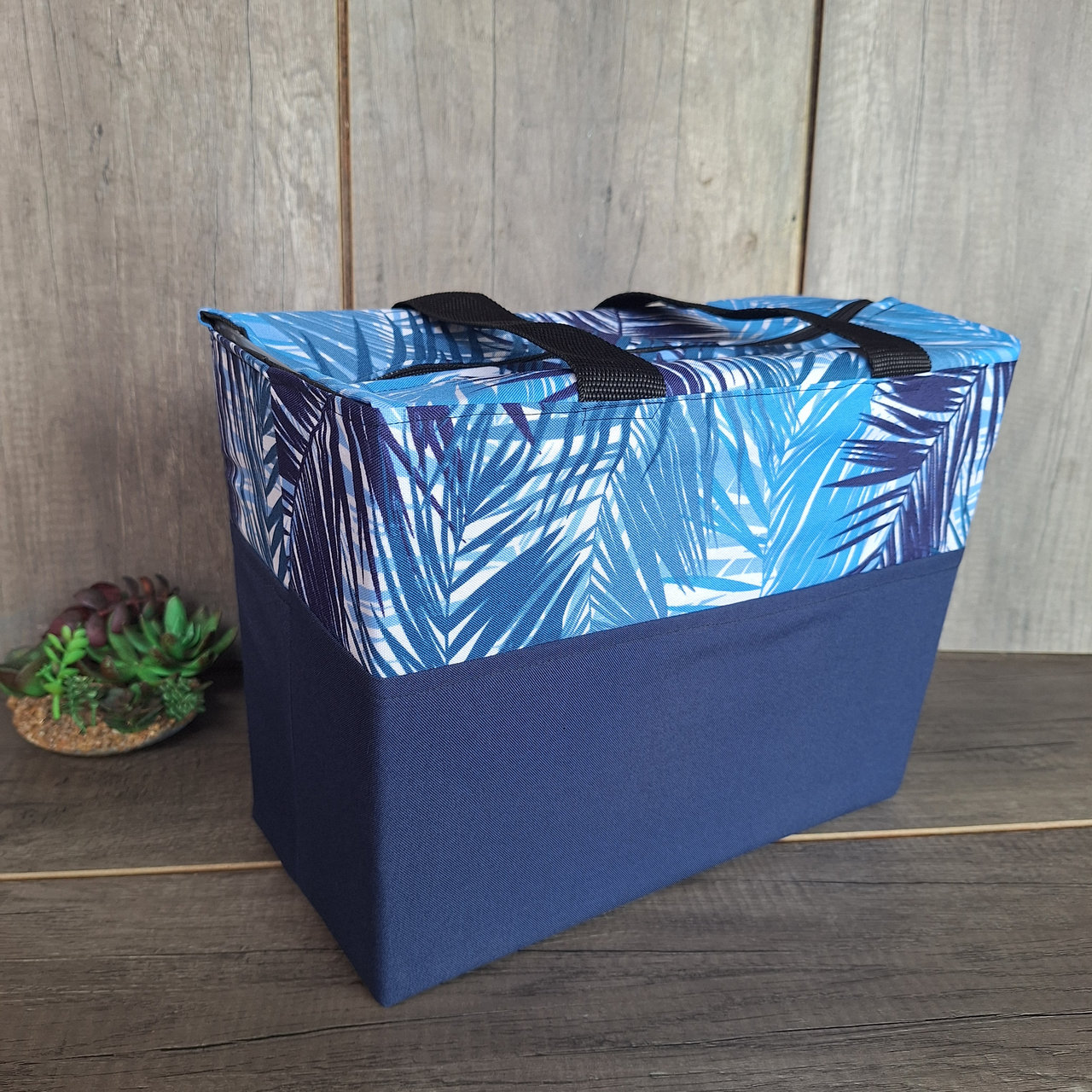 20260912_103109_result.jpg Multi-functional | Teacher bag - Medium Navy with Half Blue Leaves - Image 1